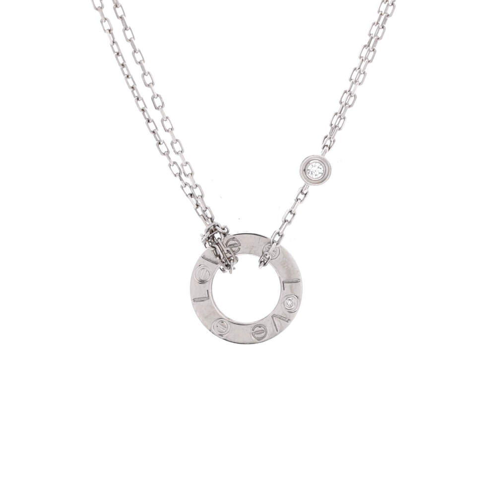 Cartier 2 Diamonds Love Pendant Necklace 18K White Gold with Diamonds